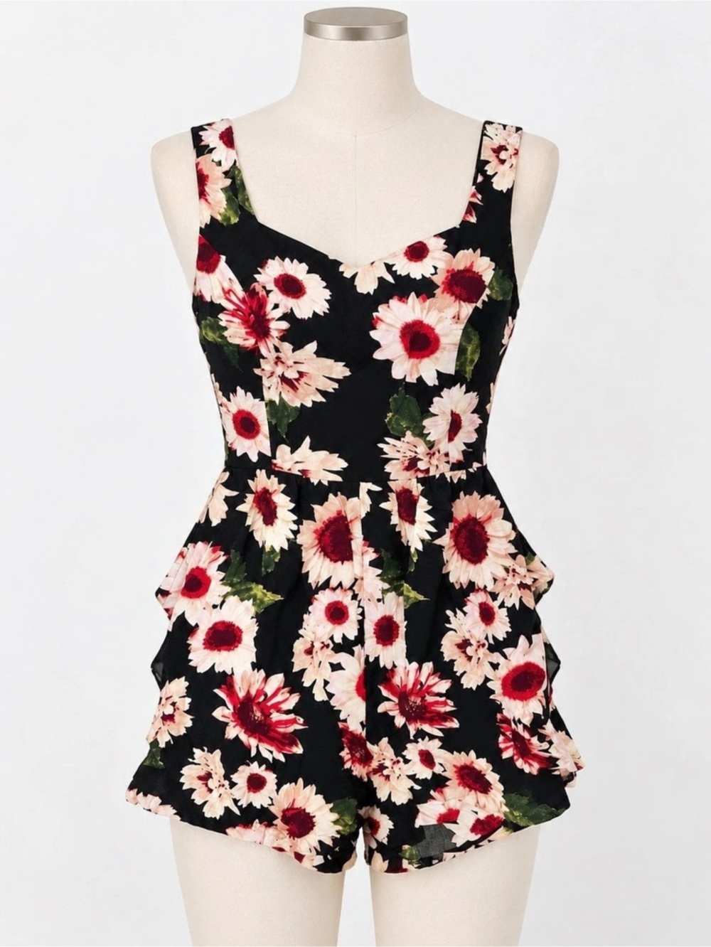 Custom Made Vietnam Floral Romper Black Red Approx XS